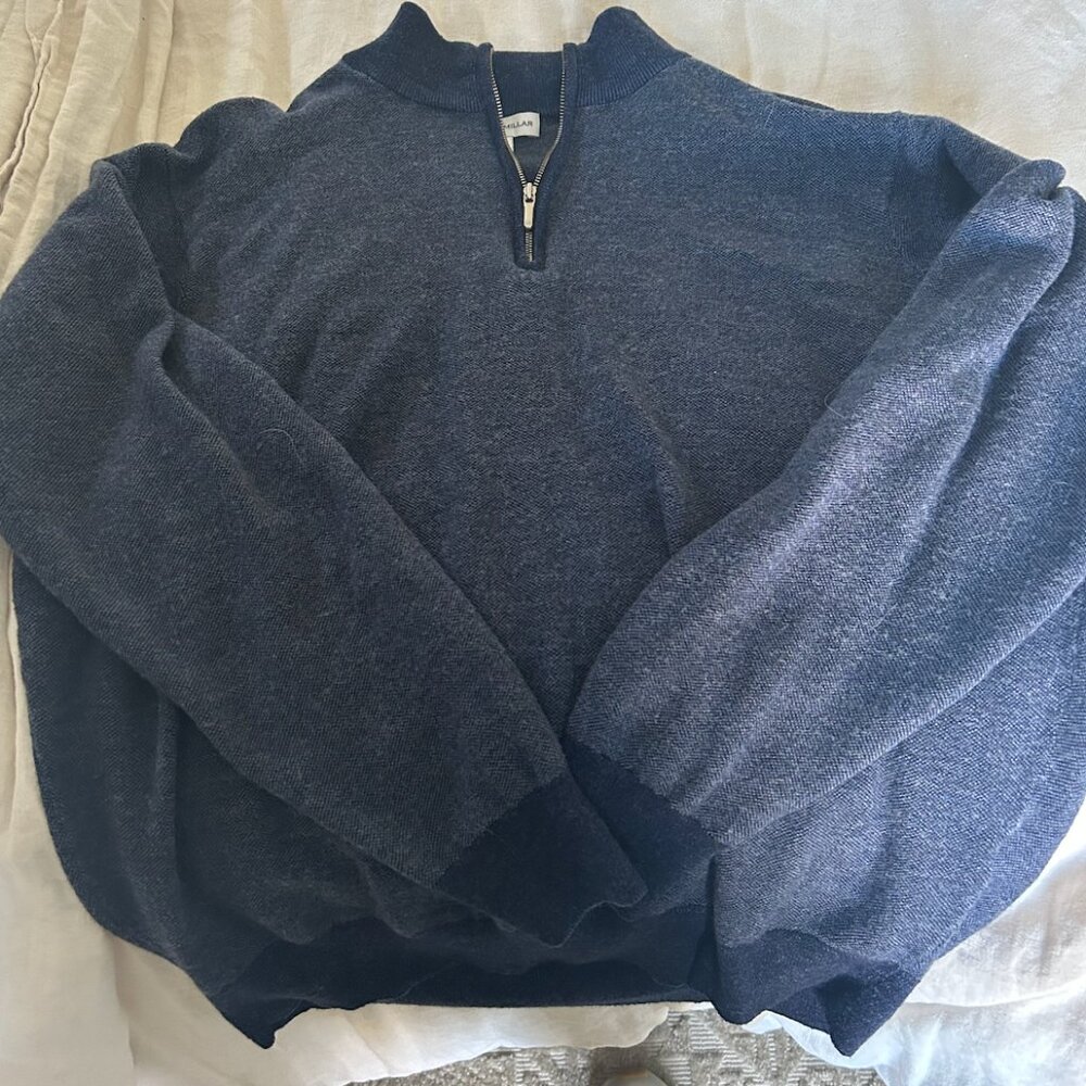 Peter Millar Mens Two-Color Broken Jersey Quarter-Zip Sweater XL 100%Wool